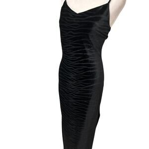 Vtg Y2K Evening Slip Dress BlackVelvet Zebra Texture Maxi Finesse USA Coquette S